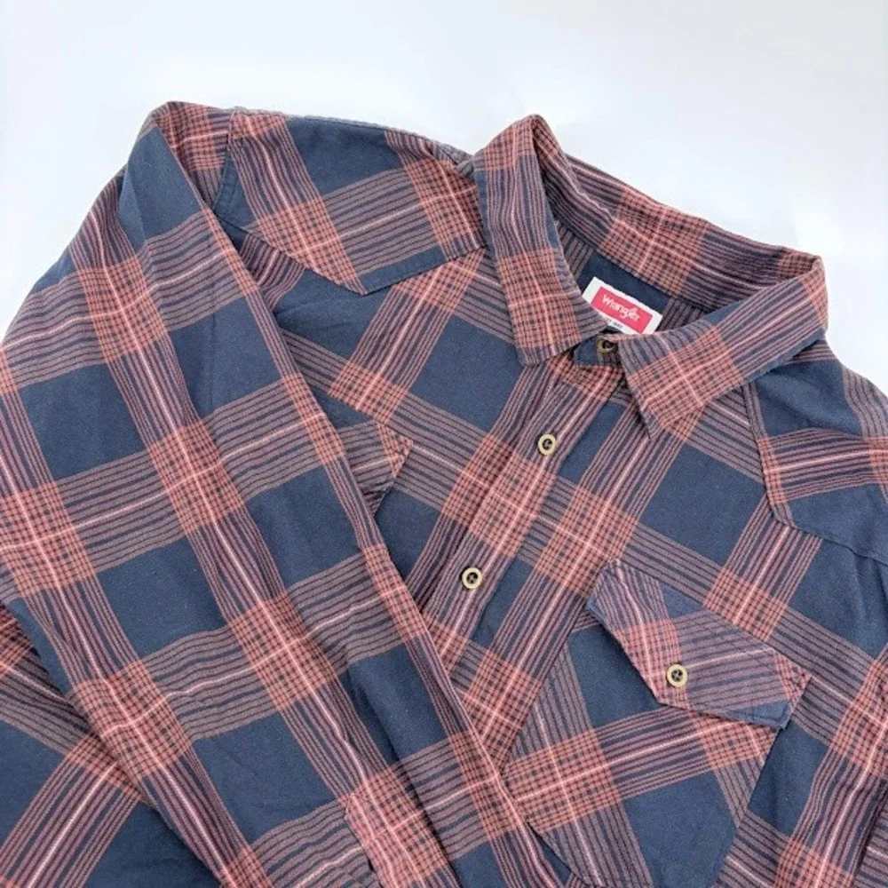 Wrangler Flannel Shirt Long Sleeve Button Up Mens 2XL red Plaid Western  Casual
